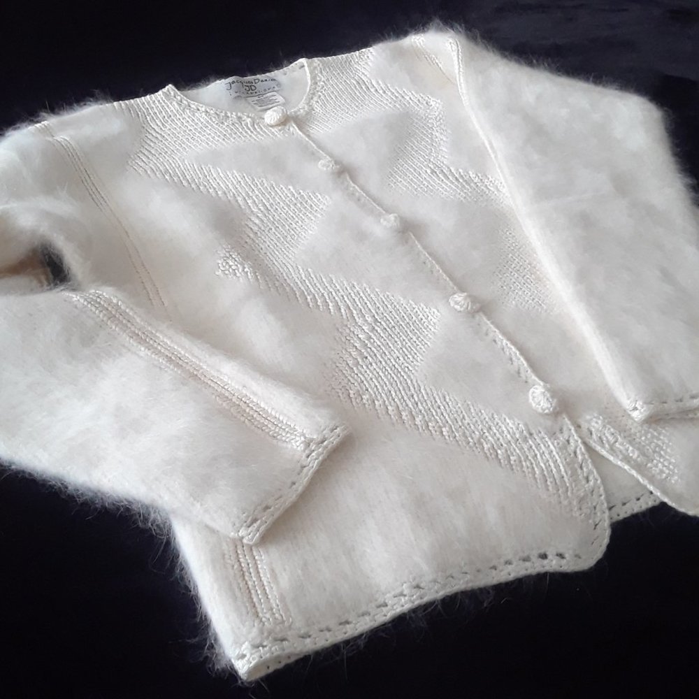 SOLD. Jacques Daniel. Angora Wool-Blend Knit Cardigan. Off-White. Small - Picture 3 of 16